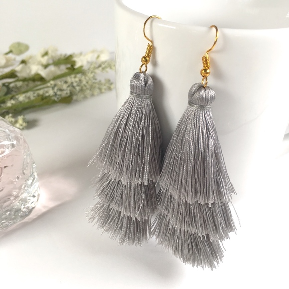 Jewelry - Tiered Tassel Drop Gray Dangle Earrings